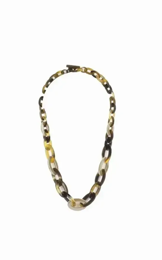 Bijoux - Collier anneaux ovales plats et fins en sabot et laque orange - L INDOCHINEUR X RIVÊT