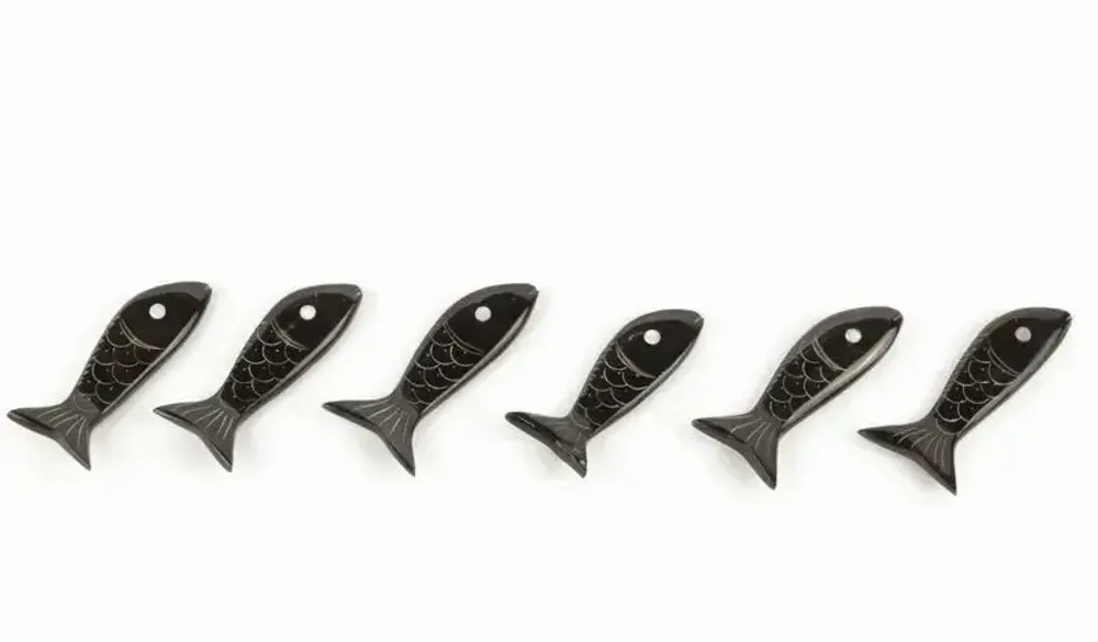 Knives - Set of 6 fish knife-holders in plain black horn - L INDOCHINEUR X RIVÊT