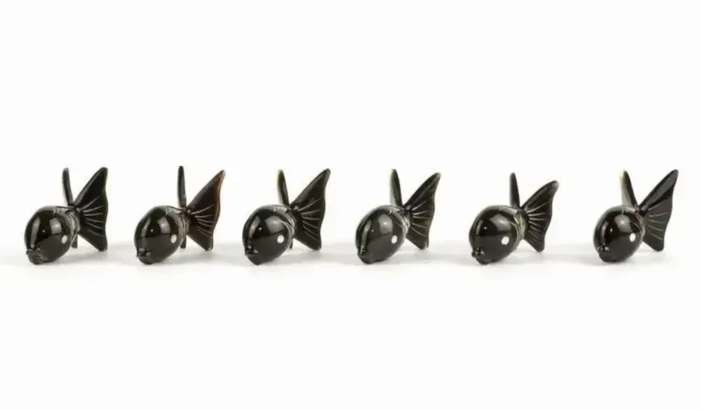 Knives - Set of 6 round fish knife holders in plain black horn - L INDOCHINEUR X RIVÊT