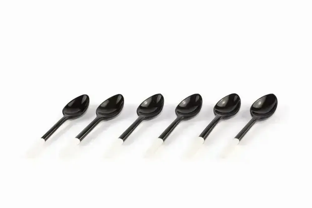 Kitchen utensils - Set of 6 white bone teaspoons black handle in horn - L INDOCHINEUR X RIVÊT