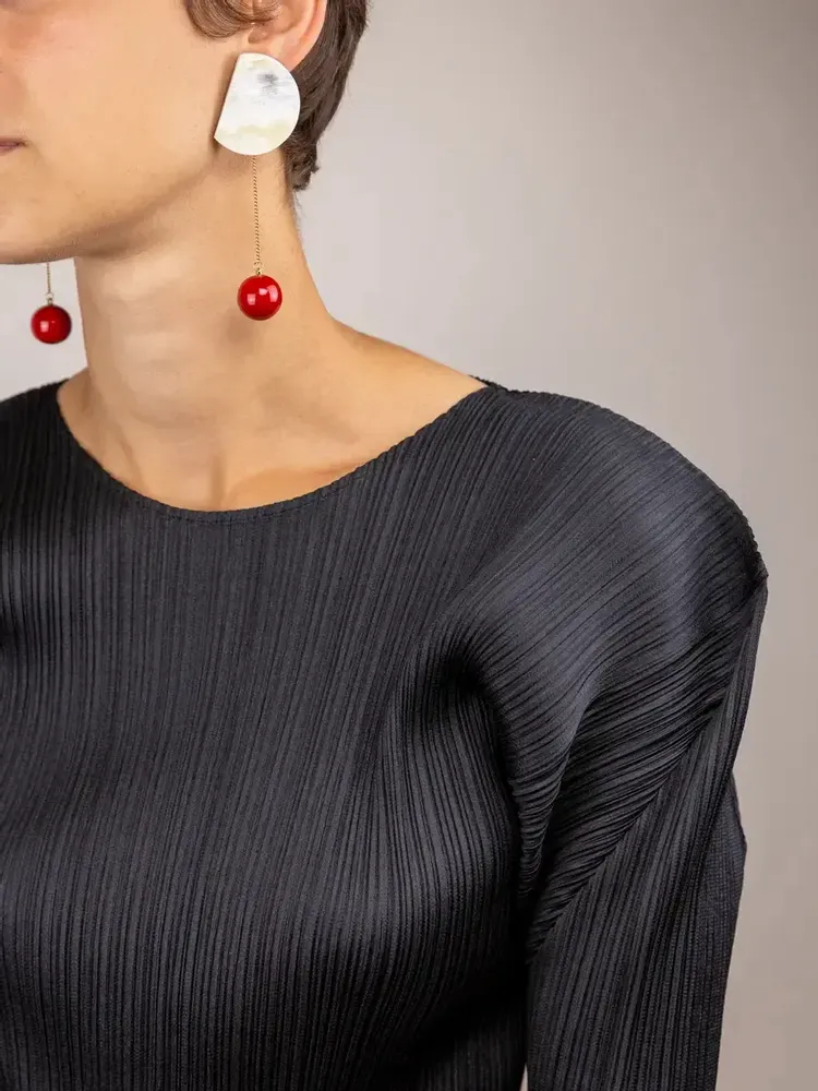 Bijoux - Boucles d'oreilles 2 parties pastille ronde corne et goutte laiton - L INDOCHINEUR X RIVÊT