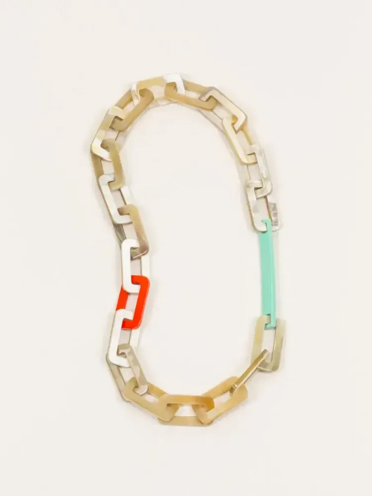 Jewelry - Stem necklace with rectangular rings in blond and black horn - L INDOCHINEUR X RIVÊT