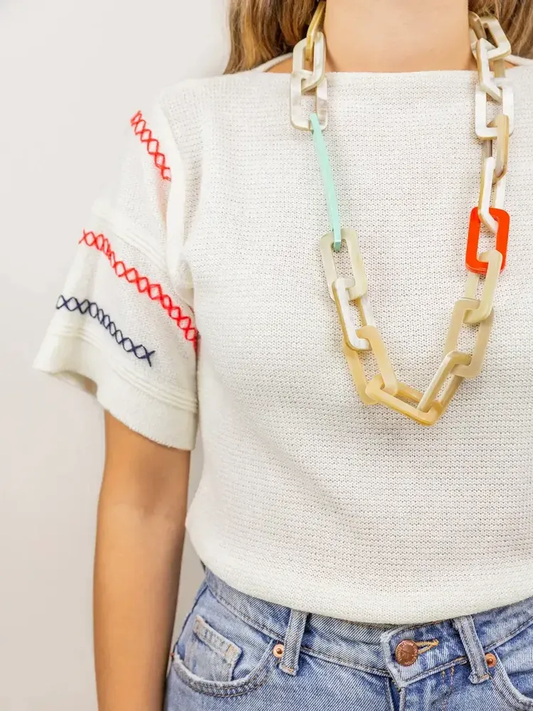 Jewelry - Stem necklace with rectangular rings in blond and black horn - L INDOCHINEUR X RIVÊT