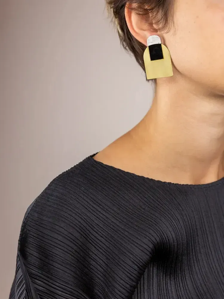 Bijoux - Boucles d'oreilles Arche Laiton pierre - L INDOCHINEUR X RIVÊT