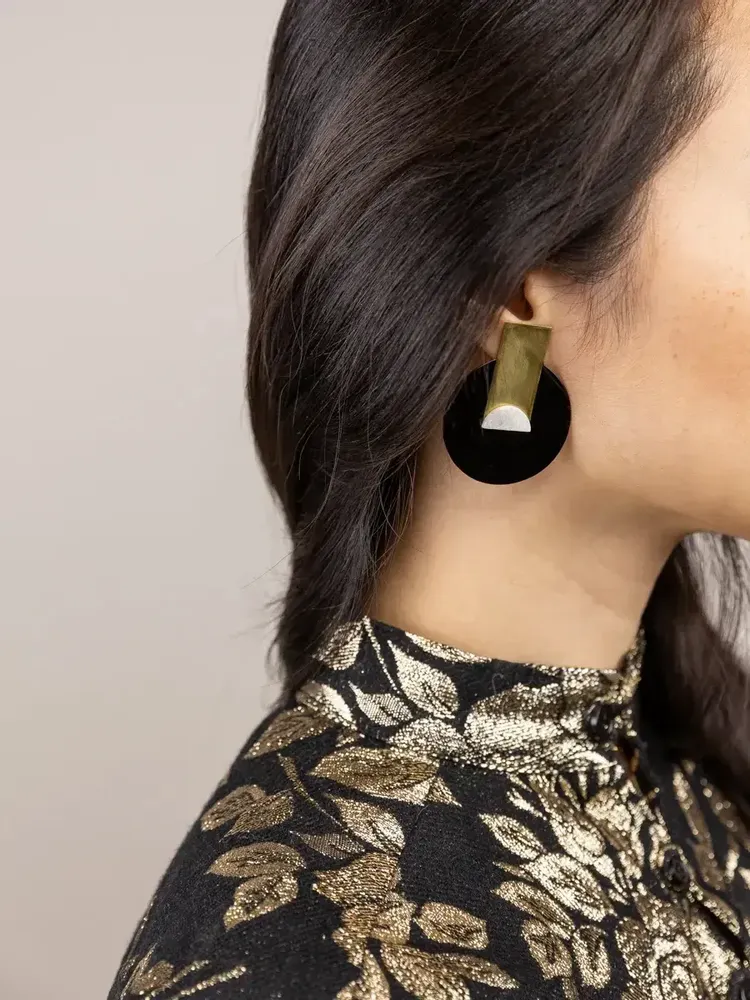 Bijoux - Boucles d'oreilles Disque Laiton pierre - L INDOCHINEUR X RIVÊT