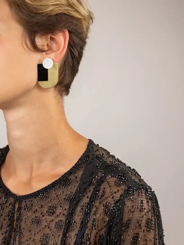 Bijoux - Boucles d'oreilles Ecu Laiton pierre - L INDOCHINEUR X RIVÊT