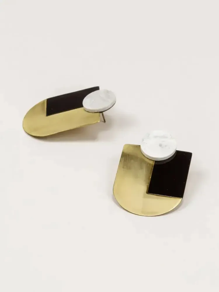 Bijoux - Boucles d'oreilles Ecu Laiton pierre - L INDOCHINEUR X RIVÊT