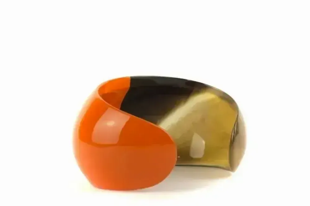 Bracelets - Curved open bracelet with cream coffee lacquer in Size S - L INDOCHINEUR X RIVÊT