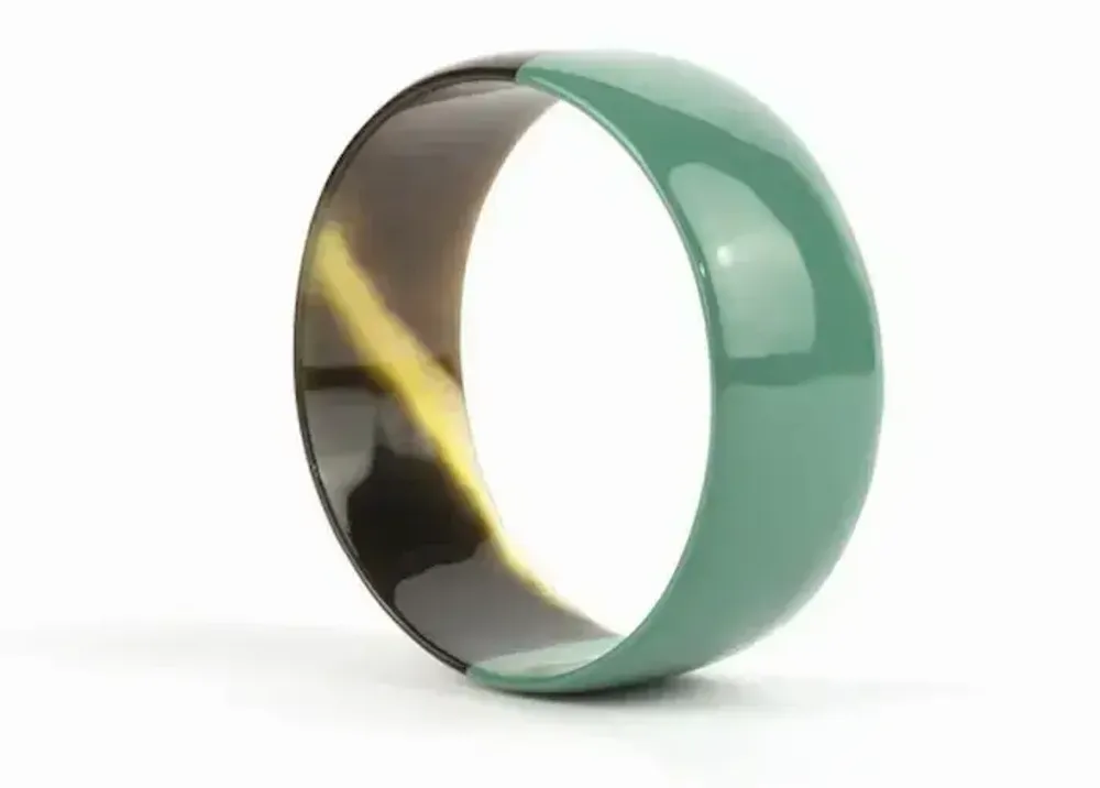 Bracelets - Gray-blue lacquered flat bracelet in horn in Size L - L INDOCHINEUR X RIVÊT