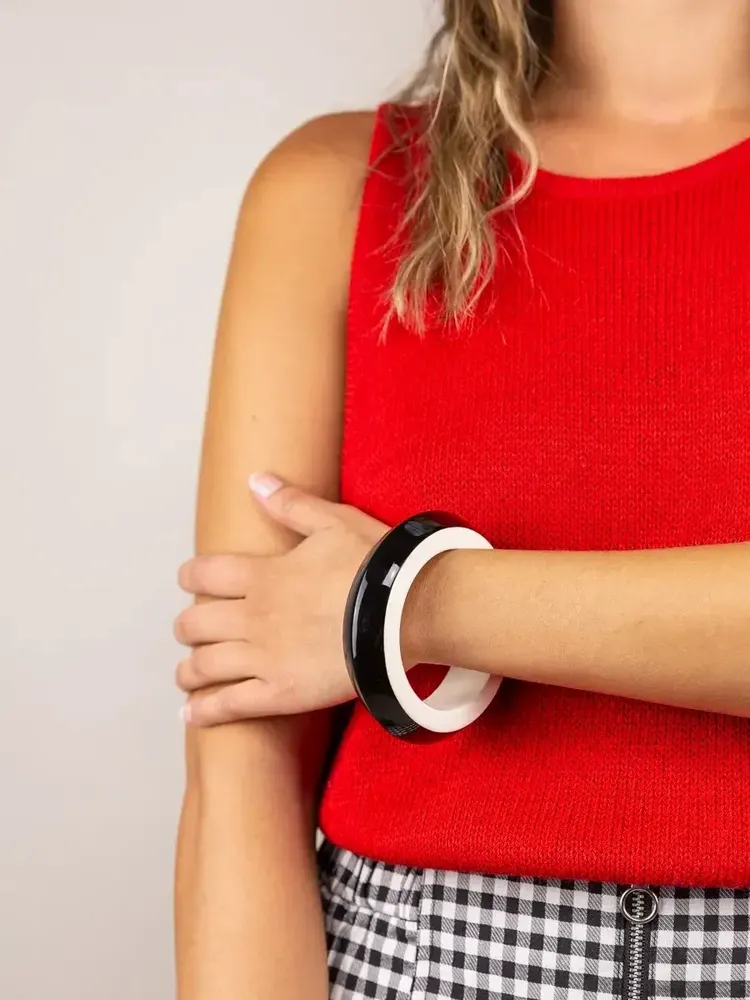 Bracelets - Black outside & white inside lacquered Saturne wood bracelet in Size L - L INDOCHINEUR X RIVÊT