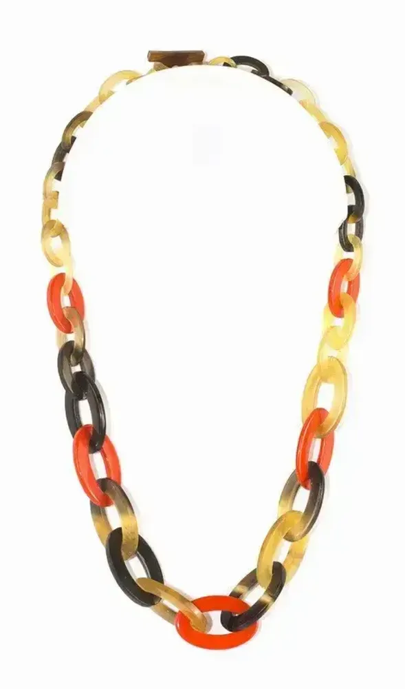 Bijoux - Collier anneaux ovales plats et fins en sabot et laque ivoire - L INDOCHINEUR X RIVÊT