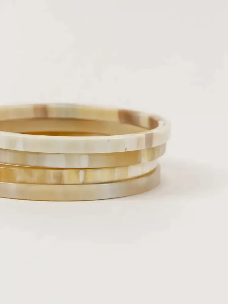 Bracelets - 4 thin bracelets in bllack&white horn in Size L - L INDOCHINEUR X RIVÊT