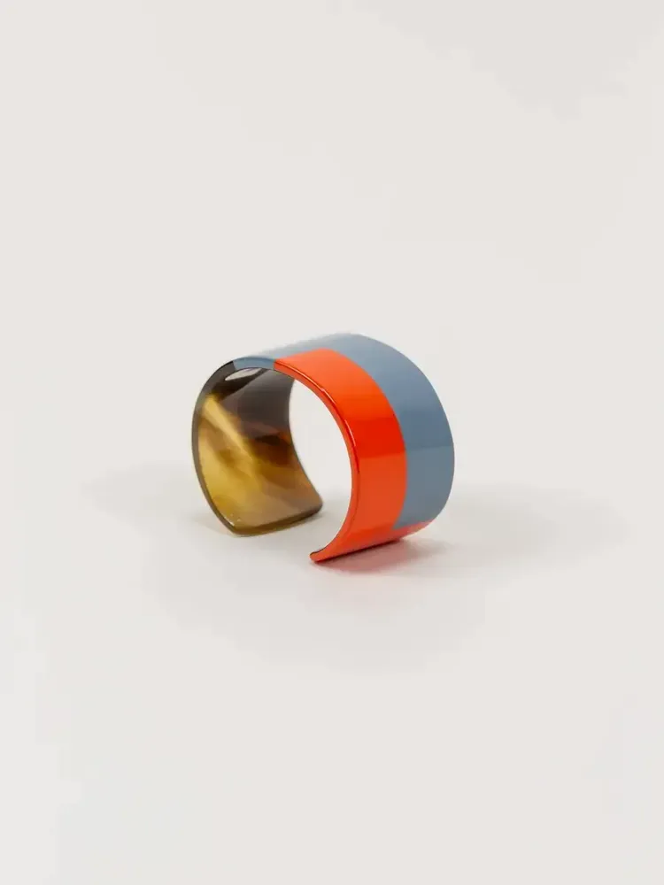 Bracelets - Indigo blue and cream coffee lacquered cuff in Size S - L INDOCHINEUR X RIVÊT