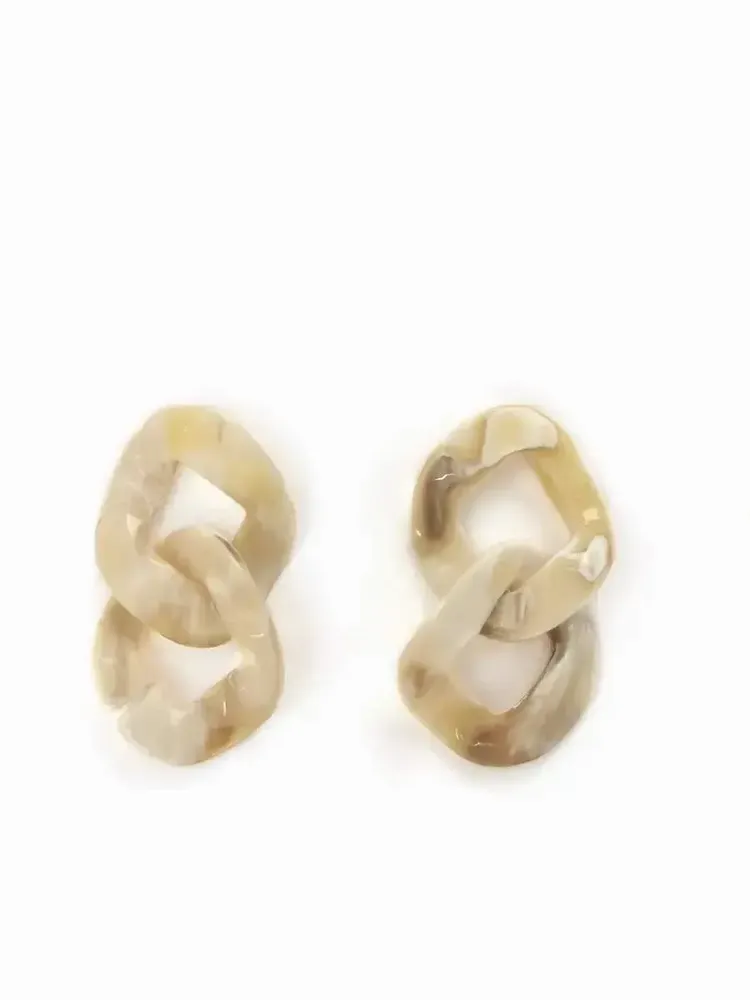 Bijoux - Boucles d'oreilles double maillons en corne blanche - L INDOCHINEUR X RIVÊT