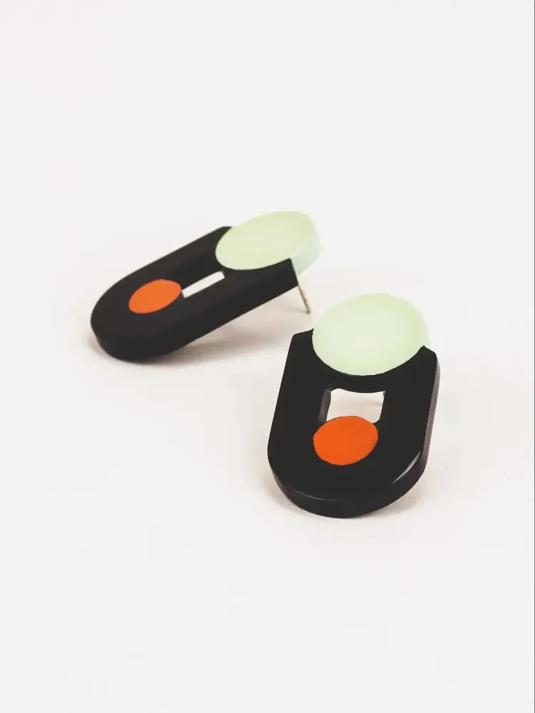 Jewelry - Minotaure earrings in black horn and orange green lacquer - L INDOCHINEUR X RIVÊT