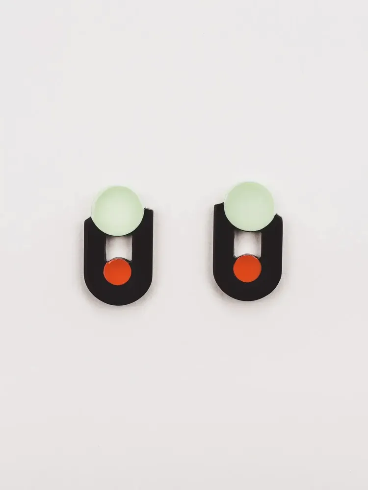 Jewelry - Minotaure earrings in black horn and orange green lacquer - L INDOCHINEUR X RIVÊT