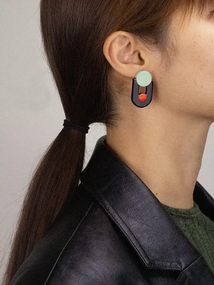 Jewelry - Minotaure earrings in black horn and orange green lacquer - L INDOCHINEUR X RIVÊT