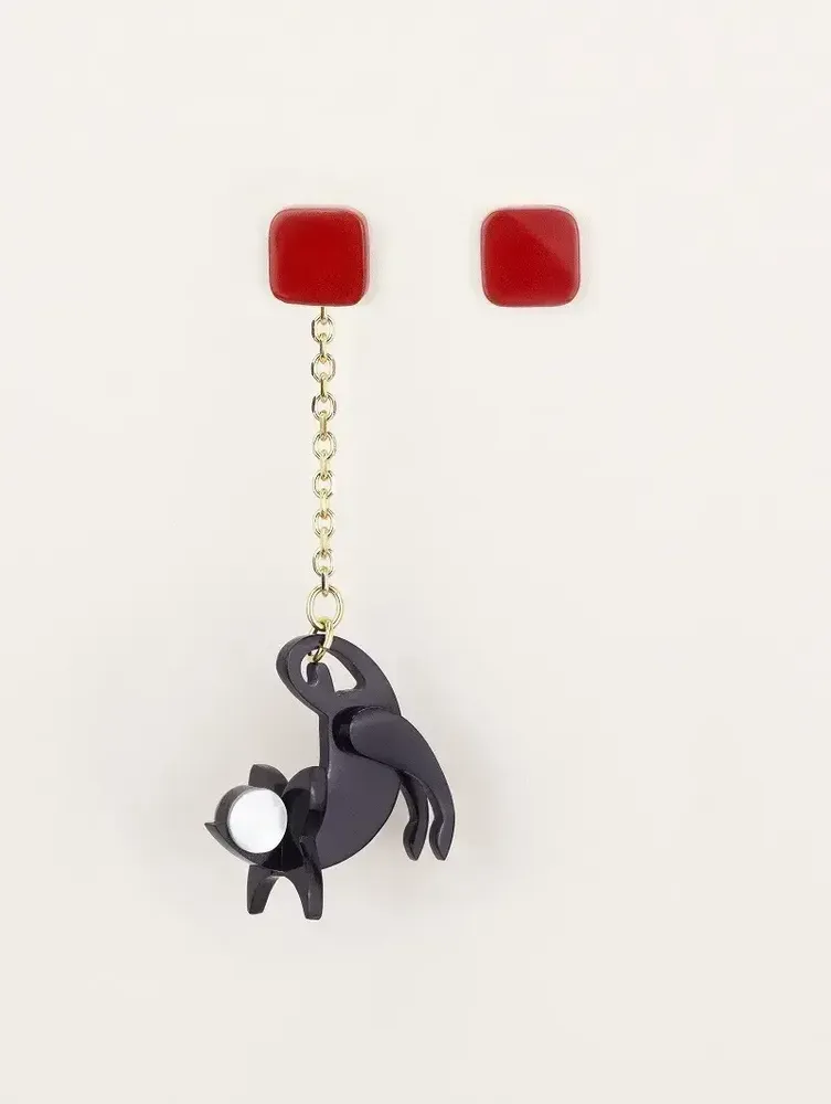 Bijoux - Bijou d'oreille Souris en corne noire et nacre blanche - L INDOCHINEUR X RIVÊT