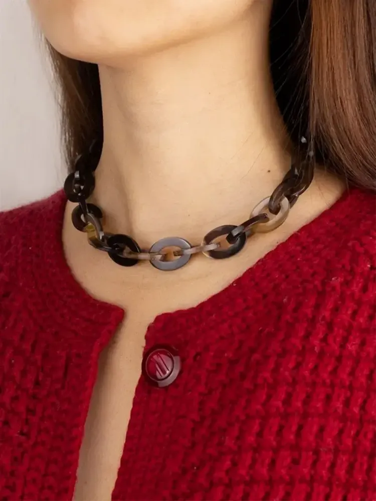 Bijoux - Collier ras de cou anneaux ovales plats en sabot - L INDOCHINEUR X RIVÊT