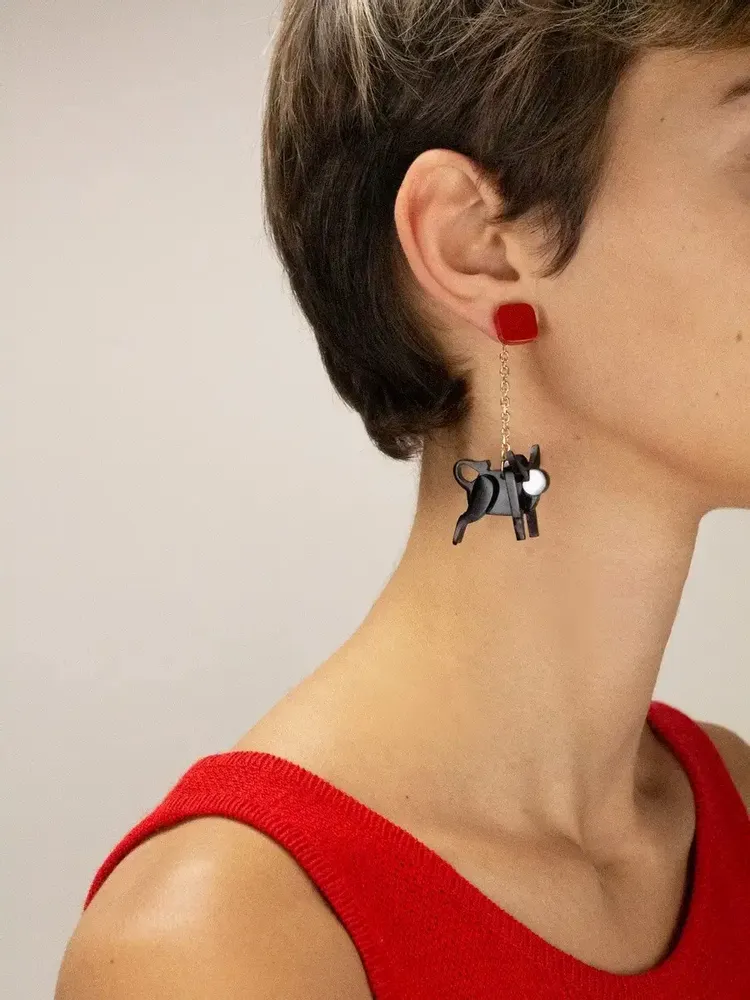 Bijoux - Bijou d'oreille Buffle en corne noire et nacre blanche - L INDOCHINEUR X RIVÊT
