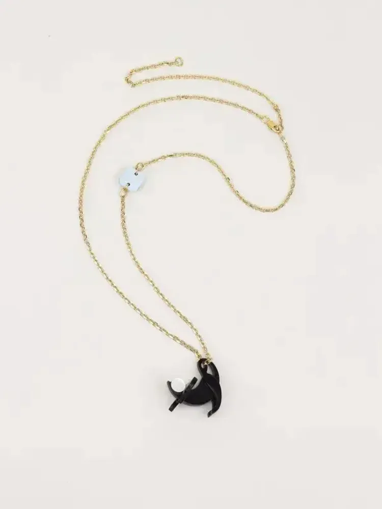 Bijoux - Pendentif Souris en corne noire et nacre blanche - L INDOCHINEUR X RIVÊT