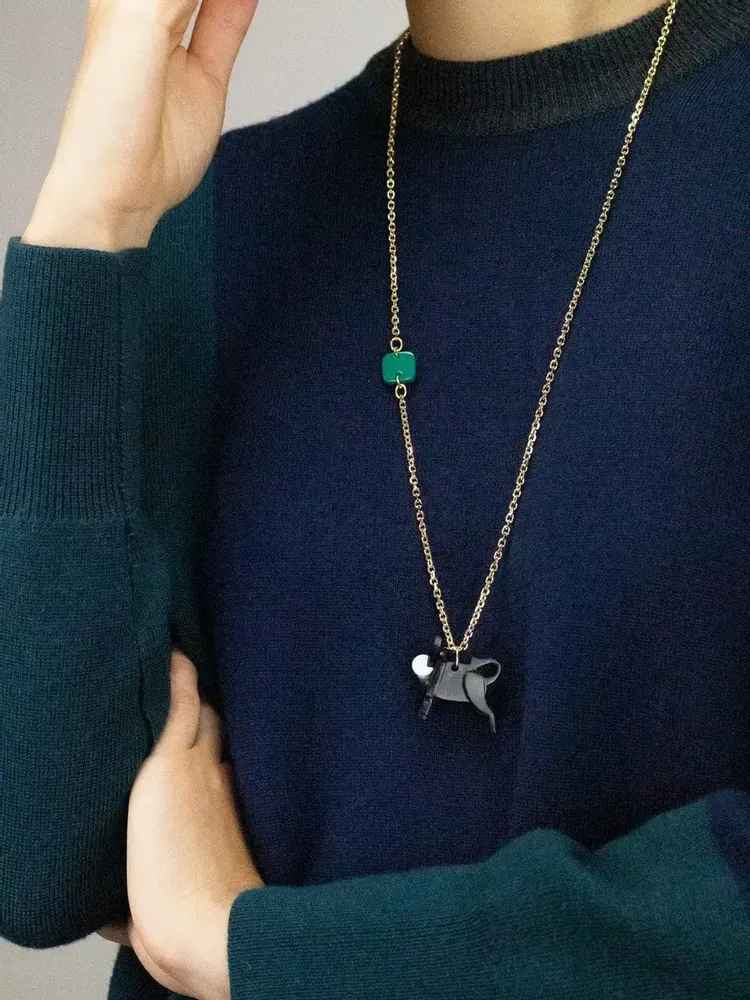 Jewelry - Buffalo charm for necklace in black horn and mother-of-pearl - L INDOCHINEUR X RIVÊT