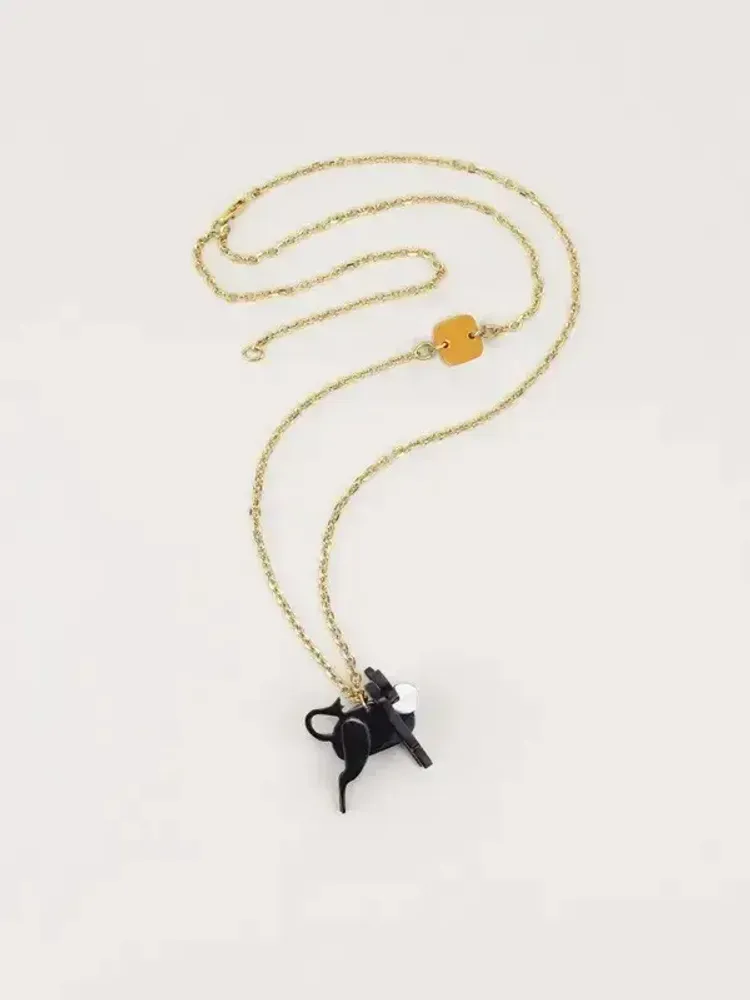 Jewelry - Buffalo charm for necklace in black horn and mother-of-pearl - L INDOCHINEUR X RIVÊT