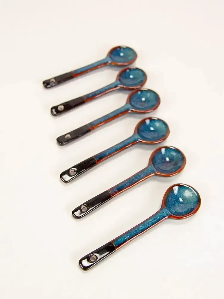 Tea and coffee accessories - Set of 6 green Hoa Bien spoons in ceramic - L INDOCHINEUR X RIVÊT