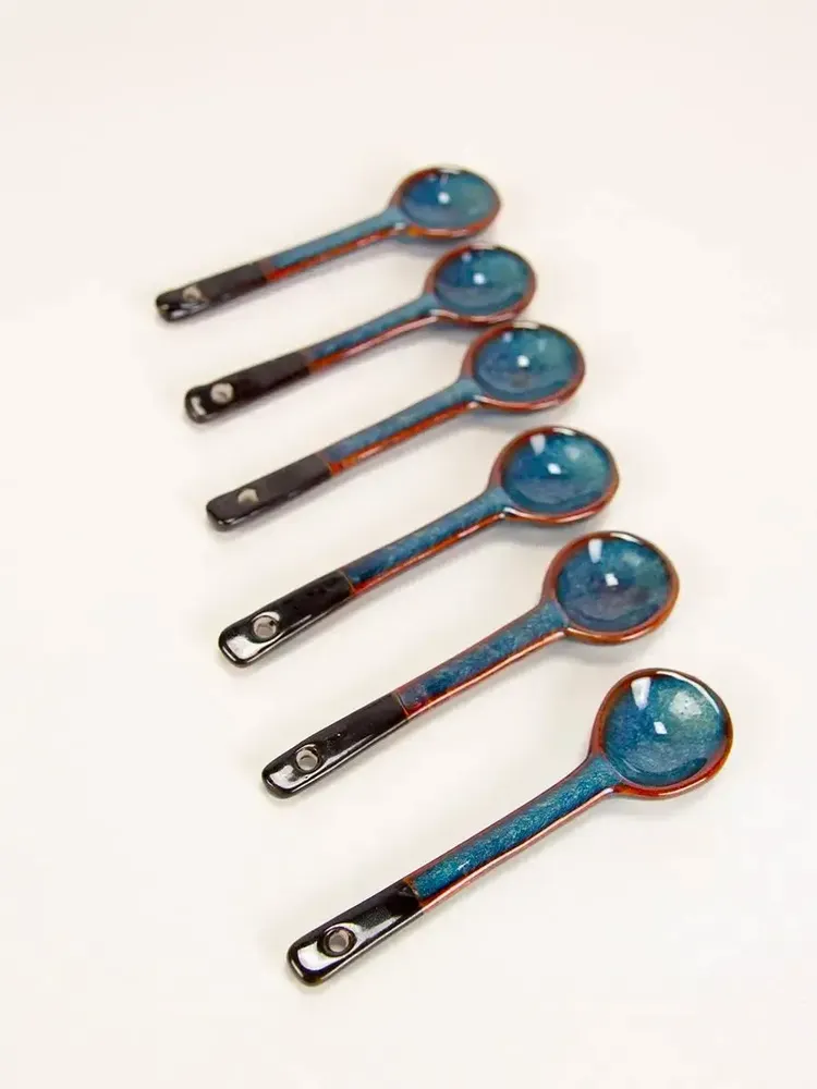 Tea and coffee accessories - Set of 6 green Hoa Bien spoons in ceramic - L INDOCHINEUR X RIVÊT