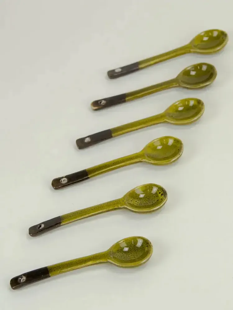 Tea and coffee accessories - Set of 6 green Hoa Bien spoons in ceramic - L INDOCHINEUR X RIVÊT