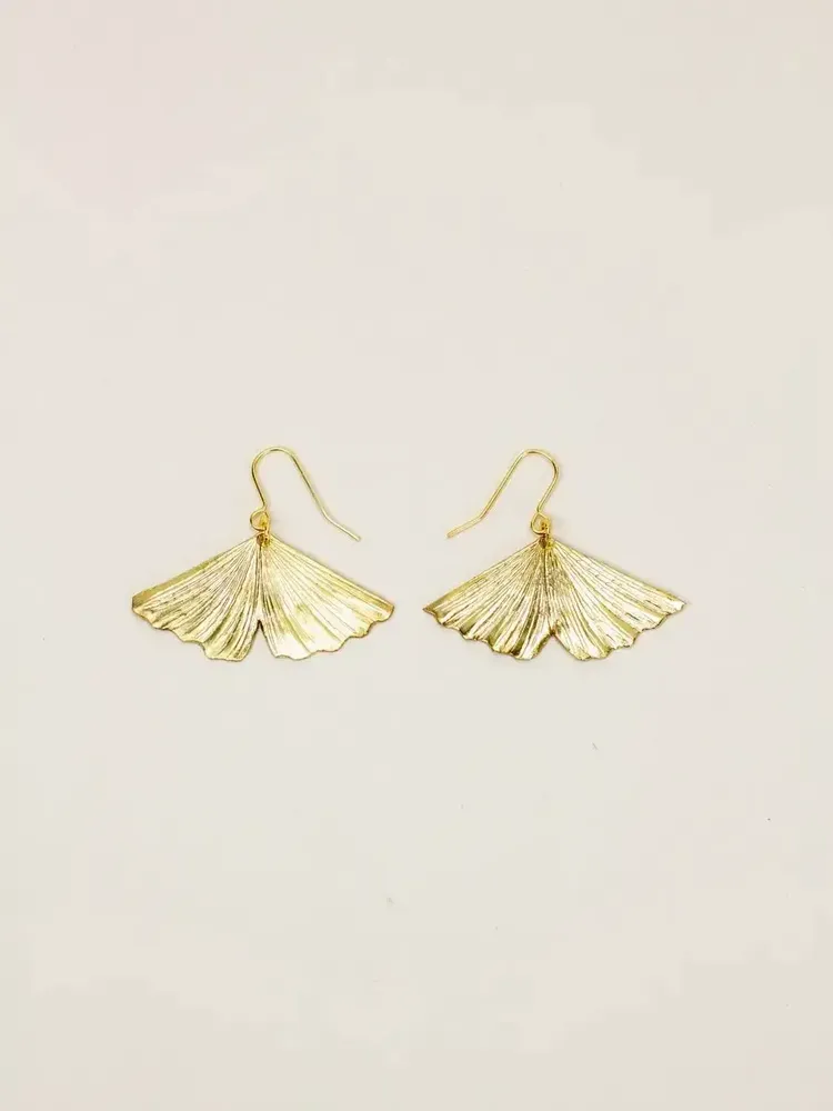 Bijoux - Boucles d'oreilles ginkgo en laiton plaqué or (à croche) - L INDOCHINEUR X RIVÊT