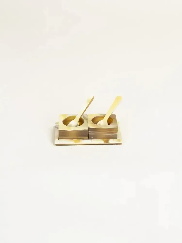 Kitchen utensils - Salt and pepper set in black horn with edge in blond horn - L INDOCHINEUR X RIVÊT