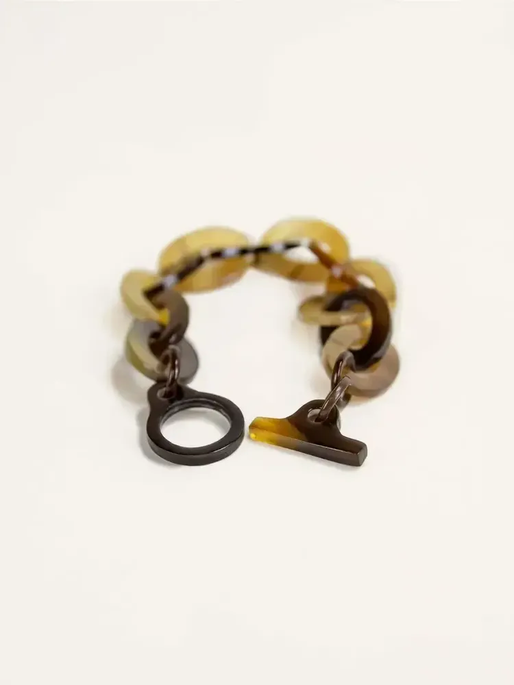 Bracelets - Bracelet 13 anneaux et fermoir en corne blonde - L INDOCHINEUR X RIVÊT