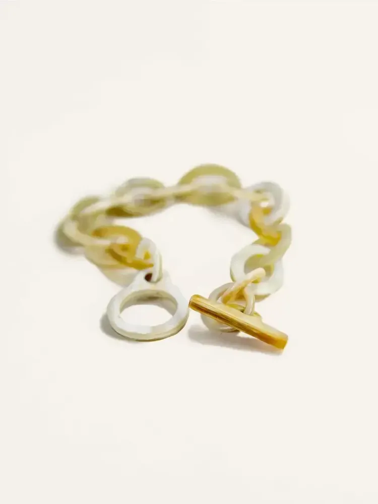 Bracelets - Bracelet 13 anneaux et fermoir en corne blonde - L INDOCHINEUR X RIVÊT