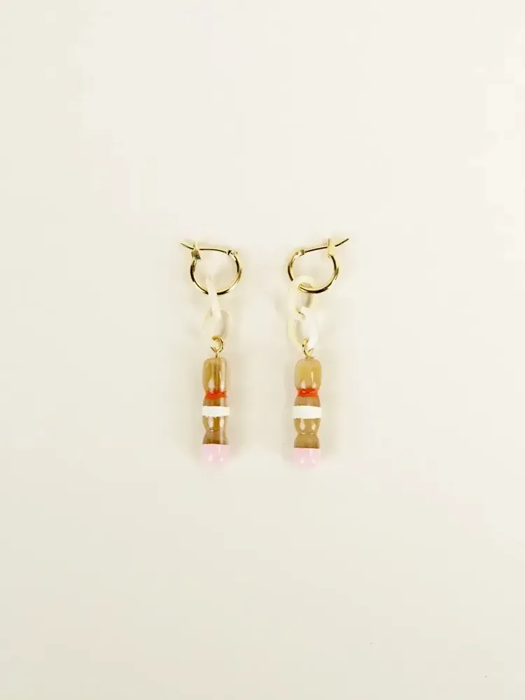 Bijoux - Créoles laiton Quille en corne blonde - L INDOCHINEUR X RIVÊT