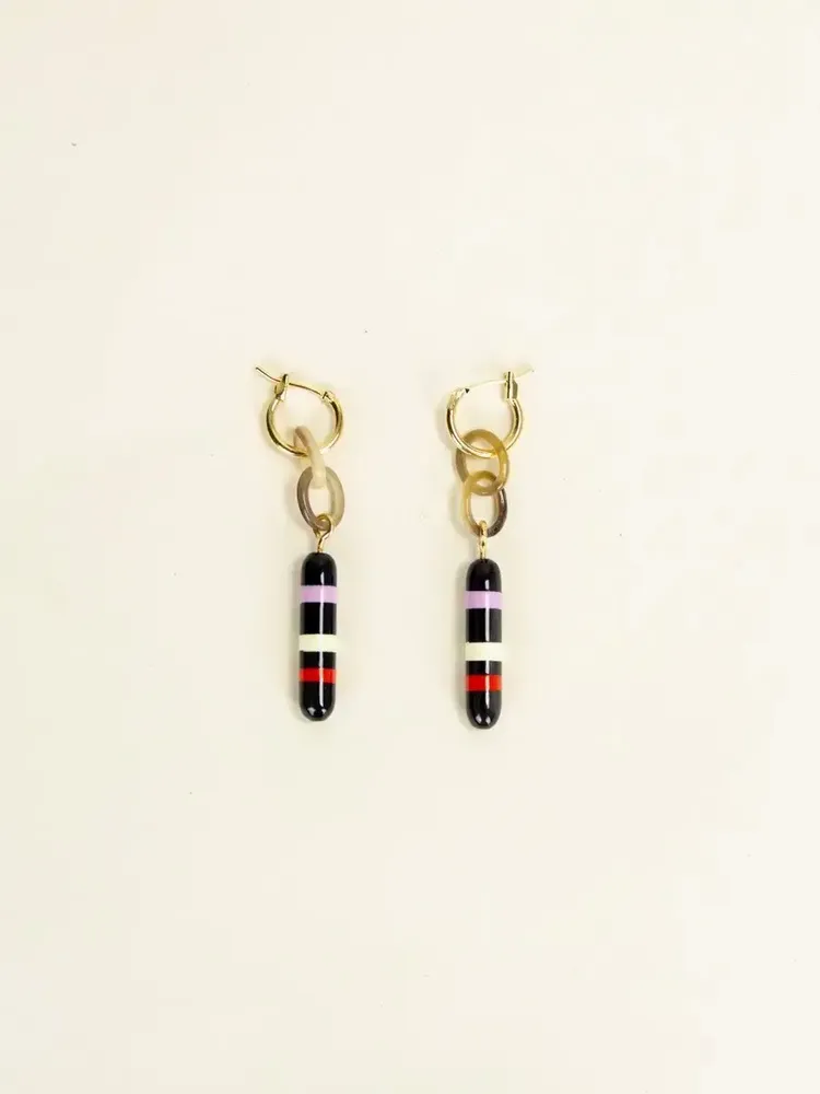 Bijoux - Créoles laiton Gélule en sabot et laque tricolore - L INDOCHINEUR X RIVÊT