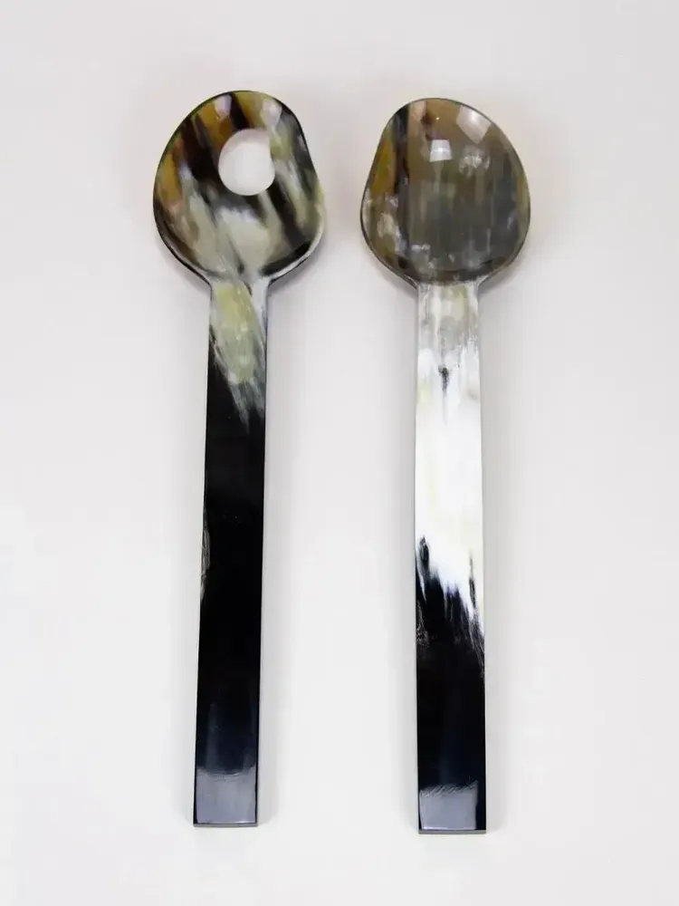 Kitchen utensils - African black horn with yellow laquer salad servers - L INDOCHINEUR X RIVÊT