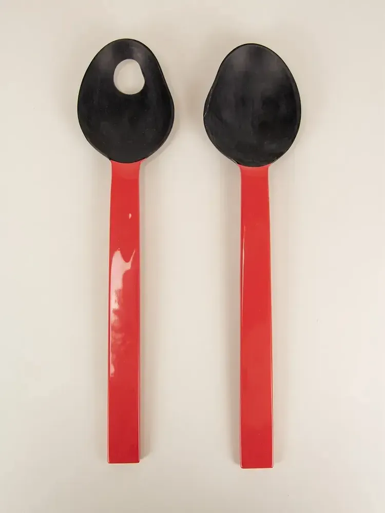 Kitchen utensils - African black horn with yellow laquer salad servers - L INDOCHINEUR X RIVÊT