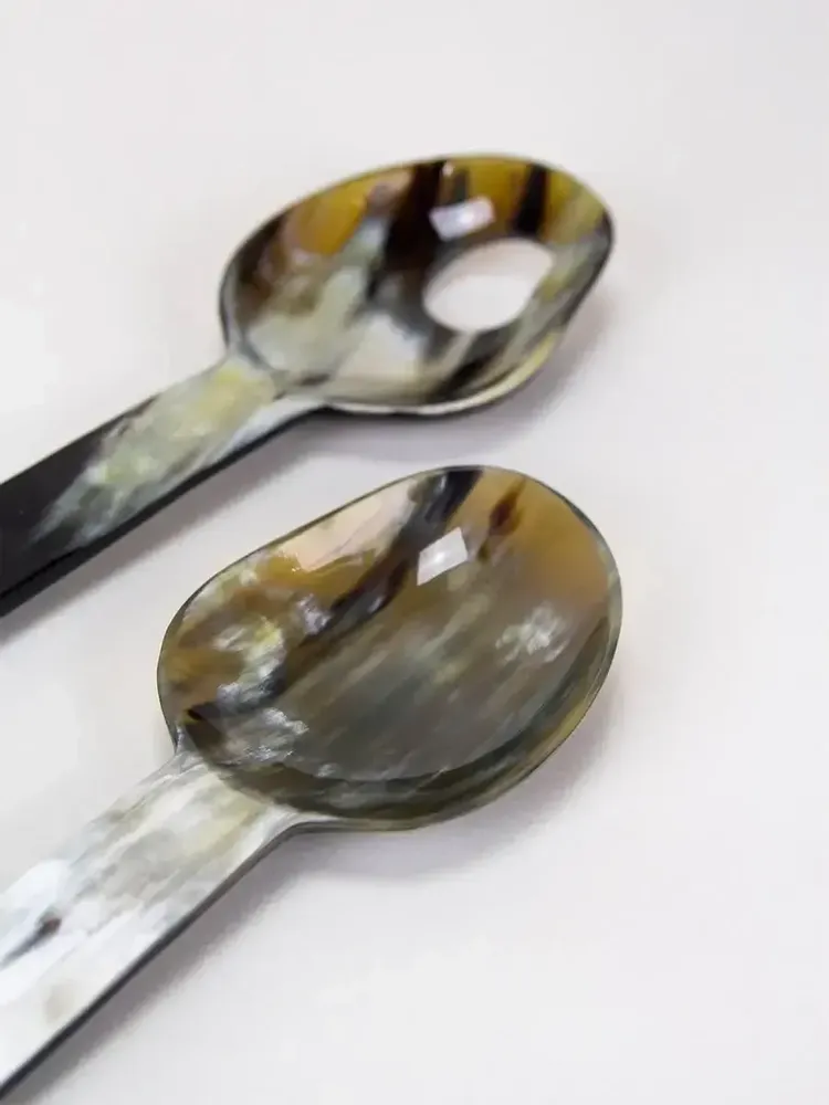 Kitchen utensils - African black horn with blue laquer salad servers - L INDOCHINEUR X RIVÊT