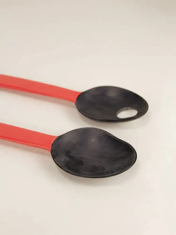 Kitchen utensils - African black horn with blue laquer salad servers - L INDOCHINEUR X RIVÊT