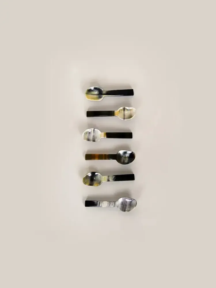 Kitchen utensils - Set of 6 Black and white horn caviar spoon - L INDOCHINEUR X RIVÊT