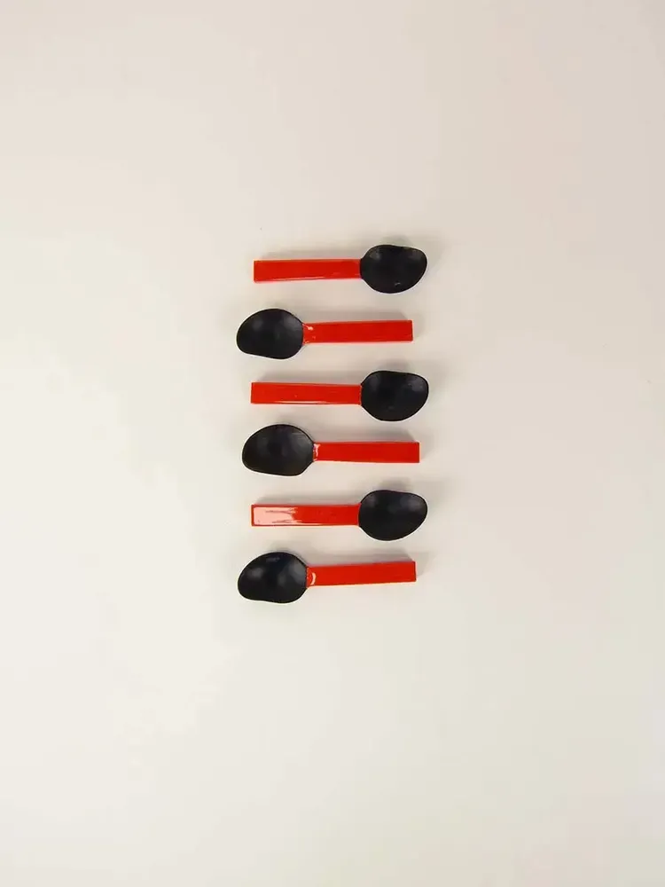 Kitchen utensils - Set of 6 Black and white horn with yellow lacquer caviar spoon - L INDOCHINEUR X RIVÊT