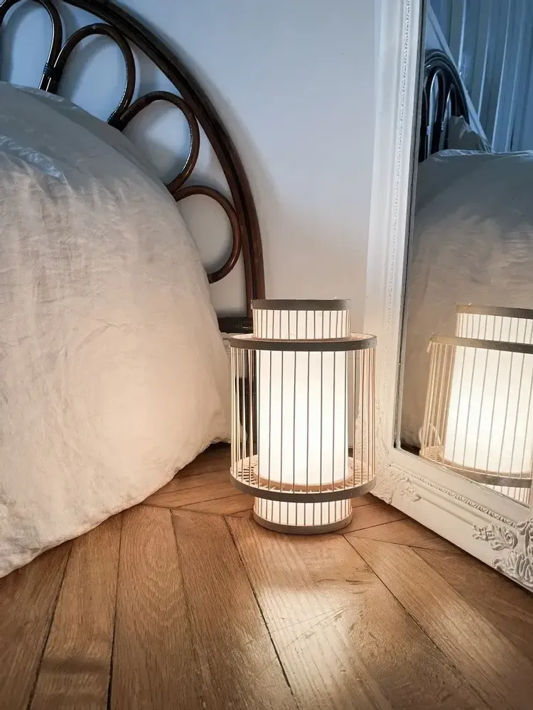Candlesticks and candle holders - Bamboo and silk table lamp - L INDOCHINEUR X RIVÊT
