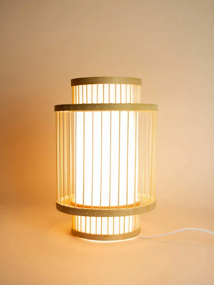 Candlesticks and candle holders - Bamboo and silk table lamp - L INDOCHINEUR X RIVÊT