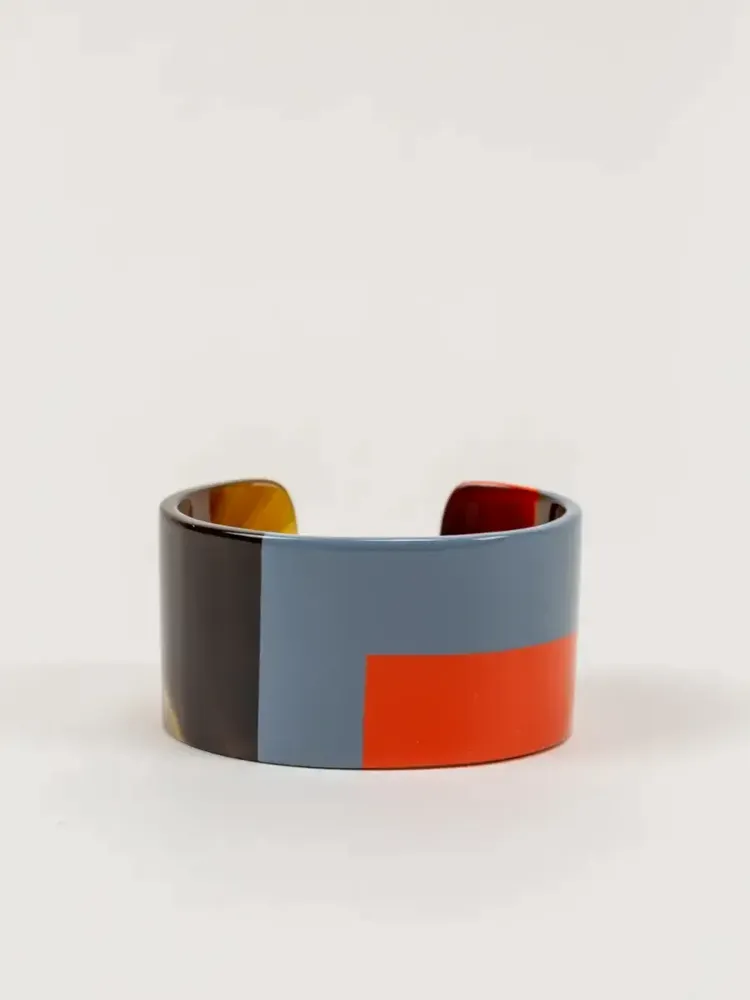 Bracelets - Cuff in hoof with yellow-blue lacquer, size S - L INDOCHINEUR X RIVÊT