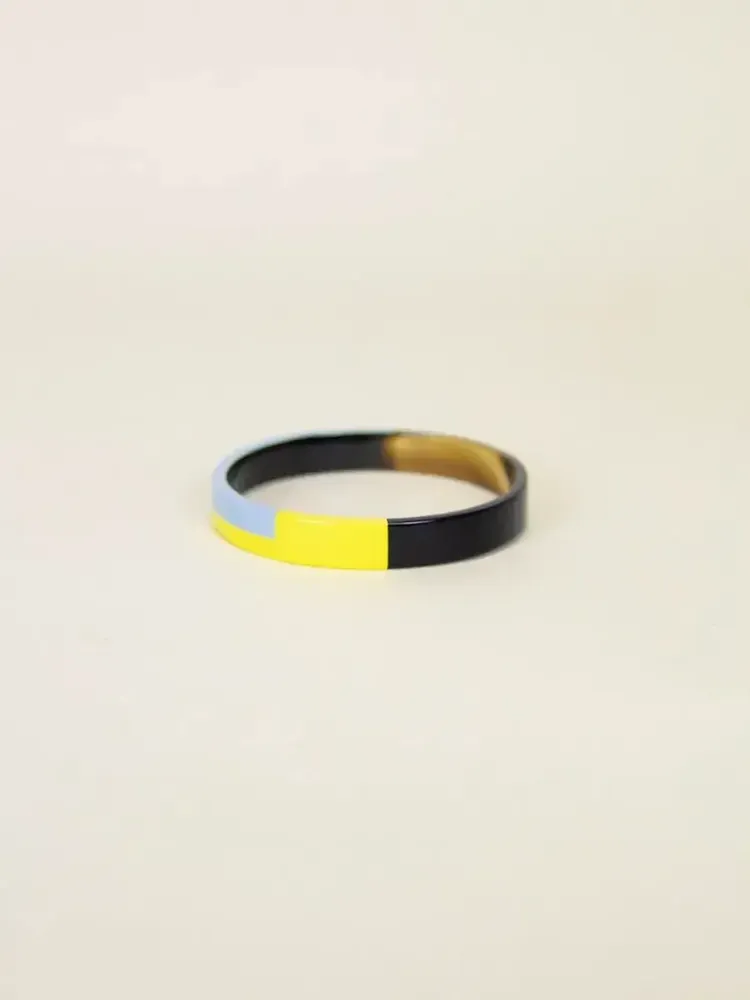 Bracelets - Bracelet jonc, laque bicolore jaune bleu taille S - L INDOCHINEUR X RIVÊT