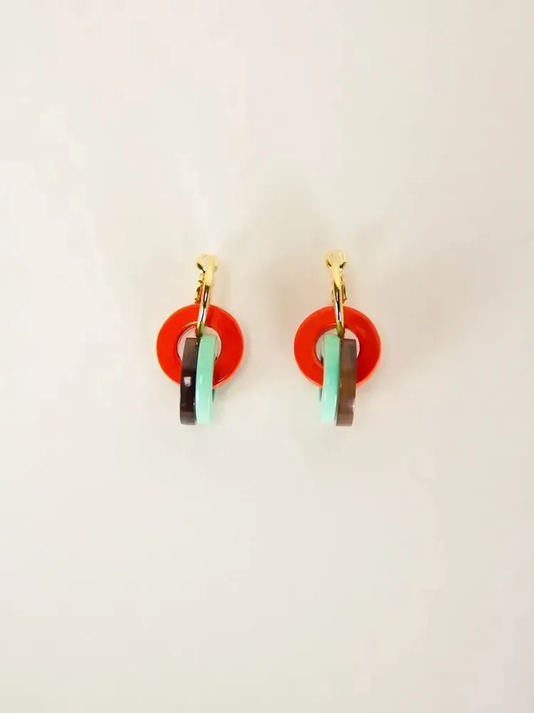 Jewelry - 3 small hoop earrings in hoof with orange-green lacquer - L INDOCHINEUR X RIVÊT
