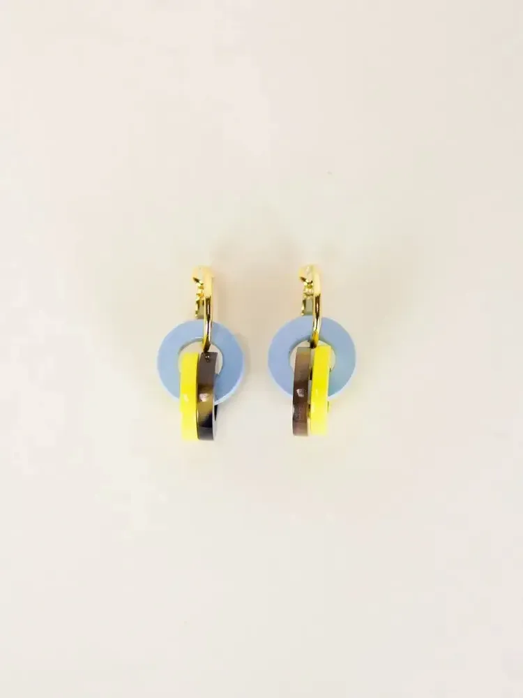 Jewelry - 3 small hoop earrings in hoof with yellow-blue lacquer - L INDOCHINEUR X RIVÊT