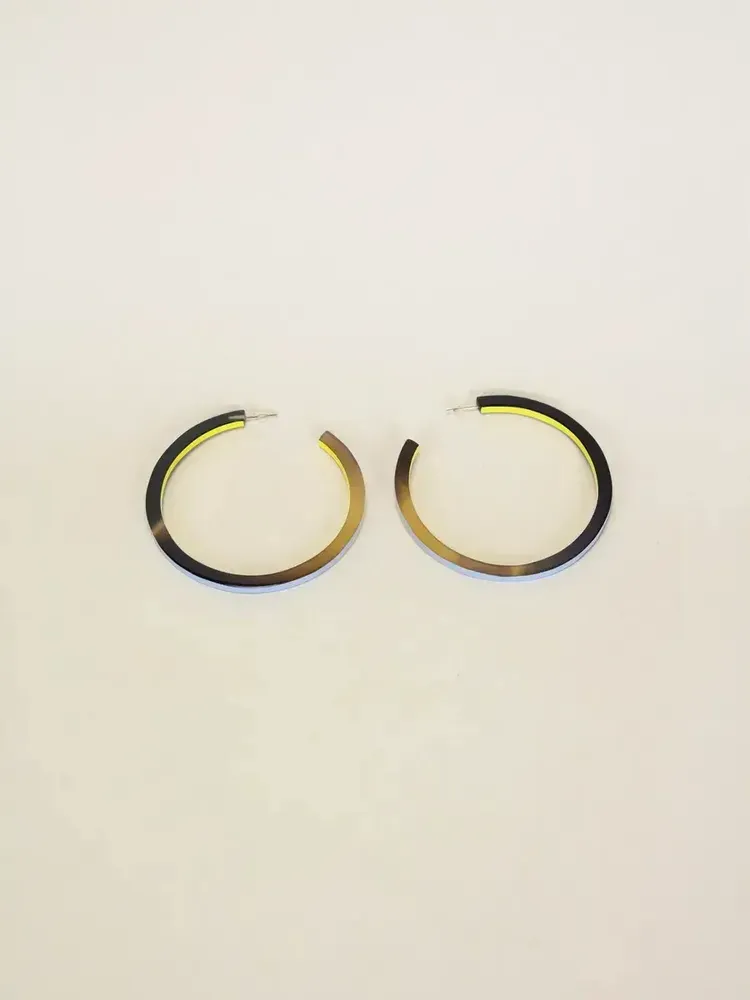 Bijoux - Boucles d'oreilles créoles grand anneau laqué orange vert et pastille sabot - L INDOCHINEUR X RIVÊT