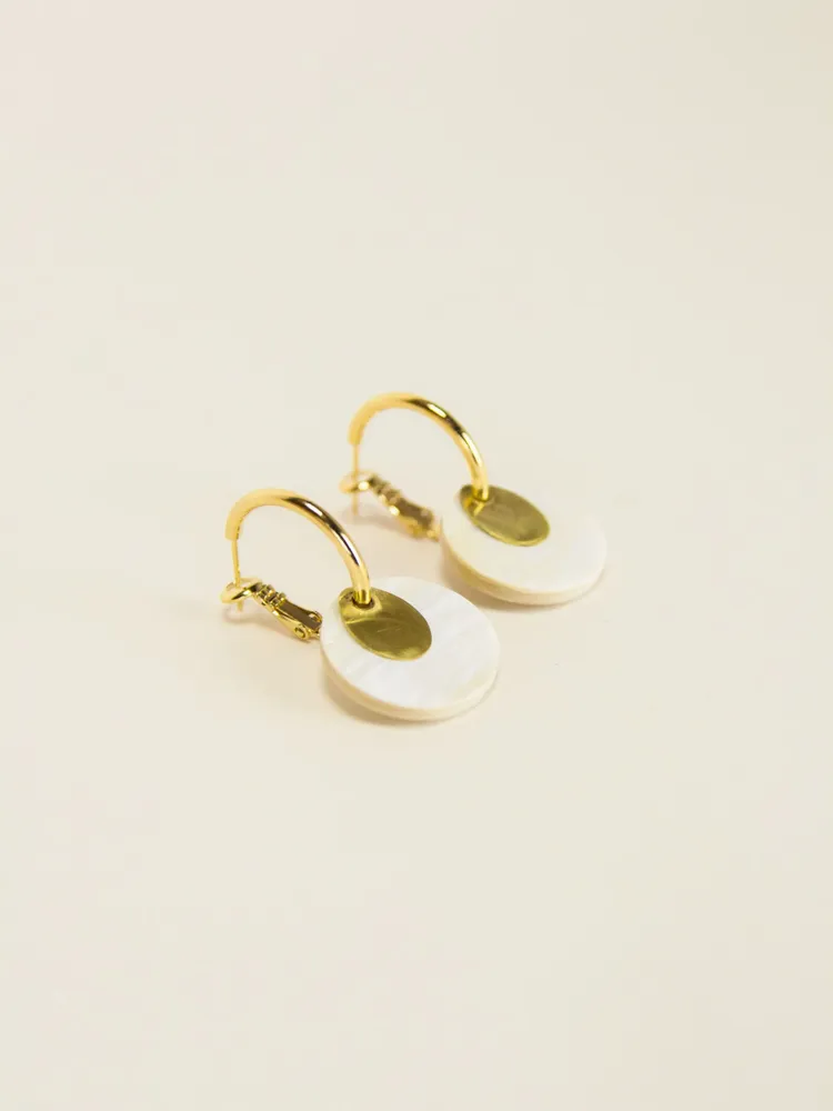 Bijoux - Boucles d'oreilles créoles 2 parties laiton et corne blonde africaine - L INDOCHINEUR X RIVÊT